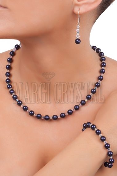 Комплект с перли Swarovski и кристали Swarovski, Dark Purple