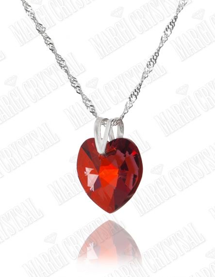 Колие с кристал Swarovski Сърце 18 мм, Red Magma, сребро 925