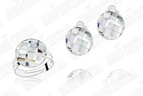 Комплект с кристали Swarovski Пръстен и Обеци  "Шахматен кръг"