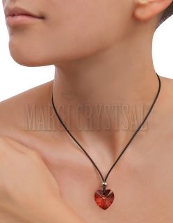 Колие с кристал Swarovski Сърце 18 мм, Red Magma, кожа