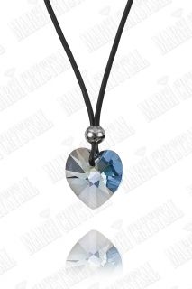 Колие с кристал Swarovsk Сърце 18 мм, Light Sapphire, кожа