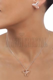 Комплект с кристали Swarovski Орхидея 20 мм, Crystal, сребро 925