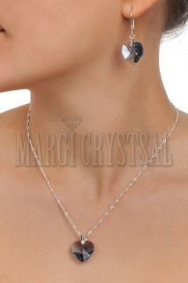 Обеци с кристали Swarovski Сърце 18мм, Light Sapphire, сребро 925
