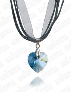 Комплект с кристали Swarovski  Сърце 18 мм, Light Sapphire, сребро и органза