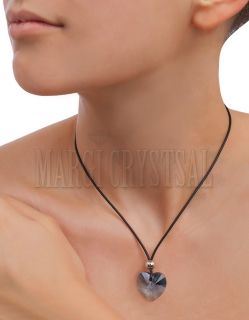 Колие с кристал Swarovsk Сърце 18 мм, Light Sapphire, кожа